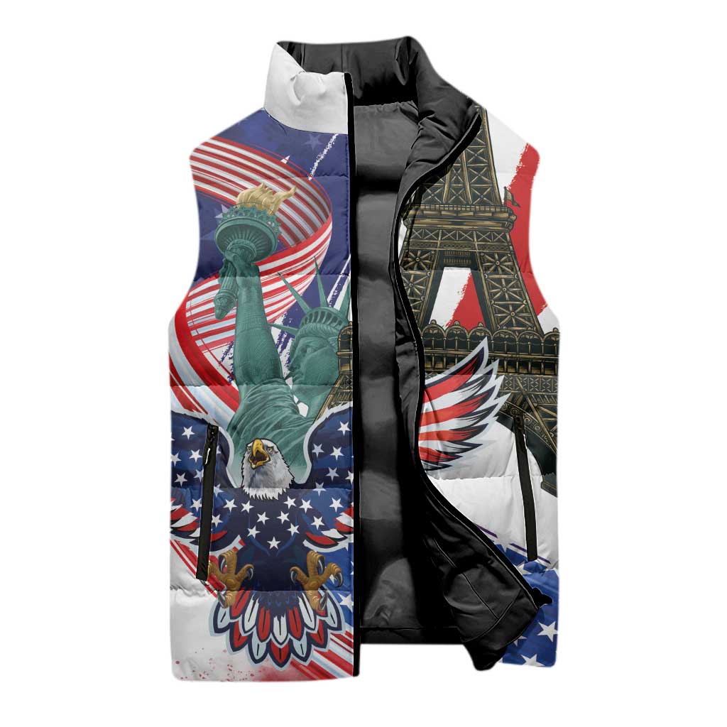 French-American Heritage Month Sleeveless Puffer Jacket Dual Heritage and National Flag