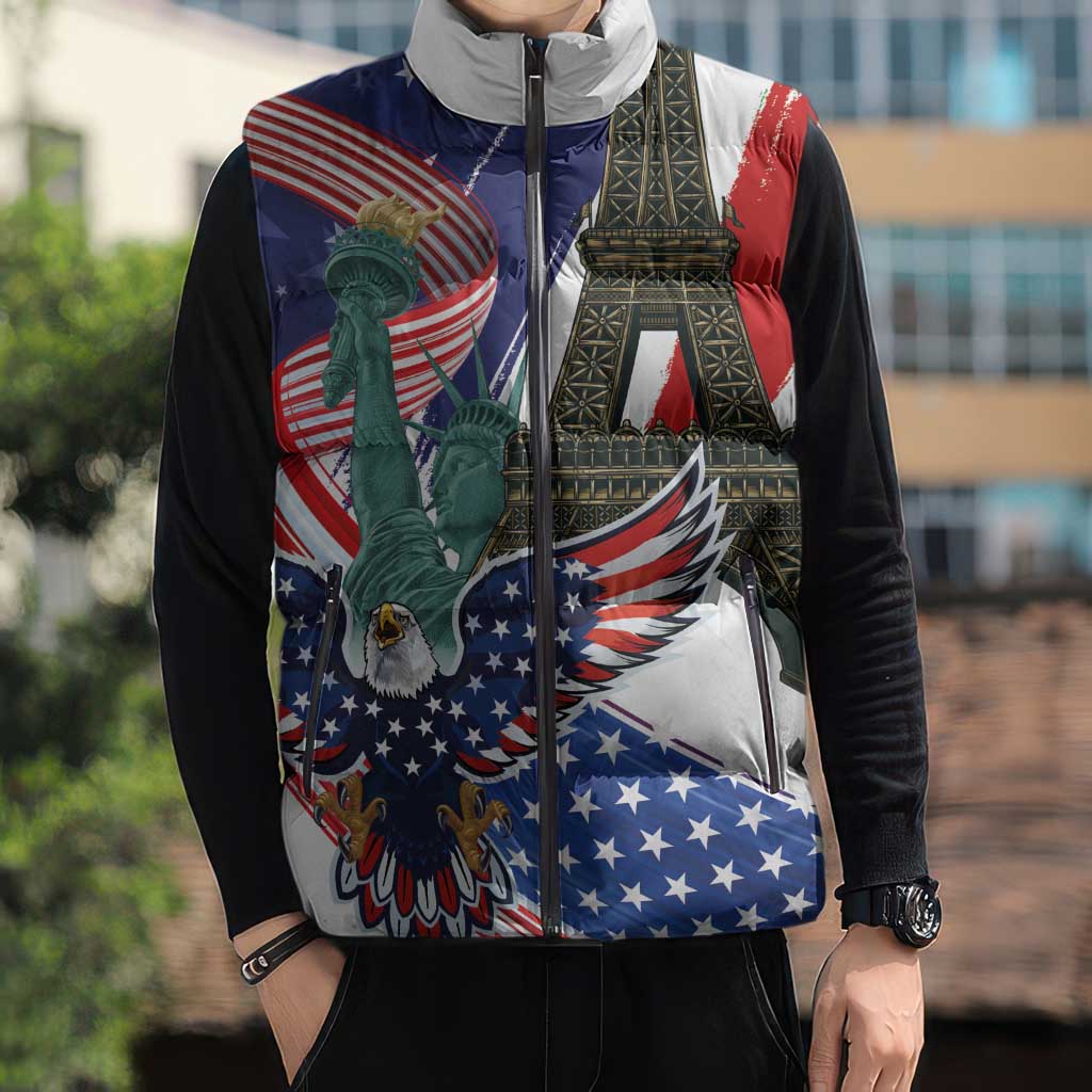 French-American Heritage Month Sleeveless Puffer Jacket Dual Heritage and National Flag