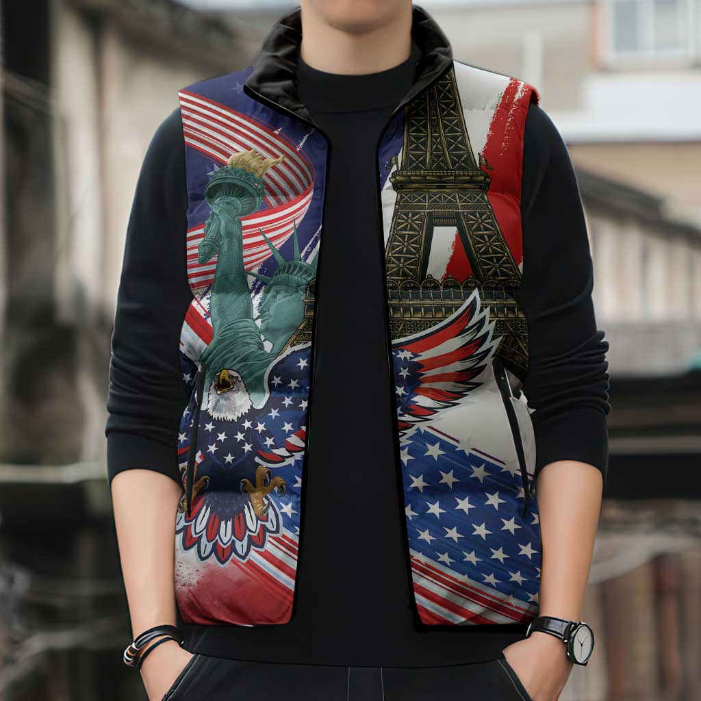 French-American Heritage Month Sleeveless Puffer Jacket Dual Heritage and National Flag