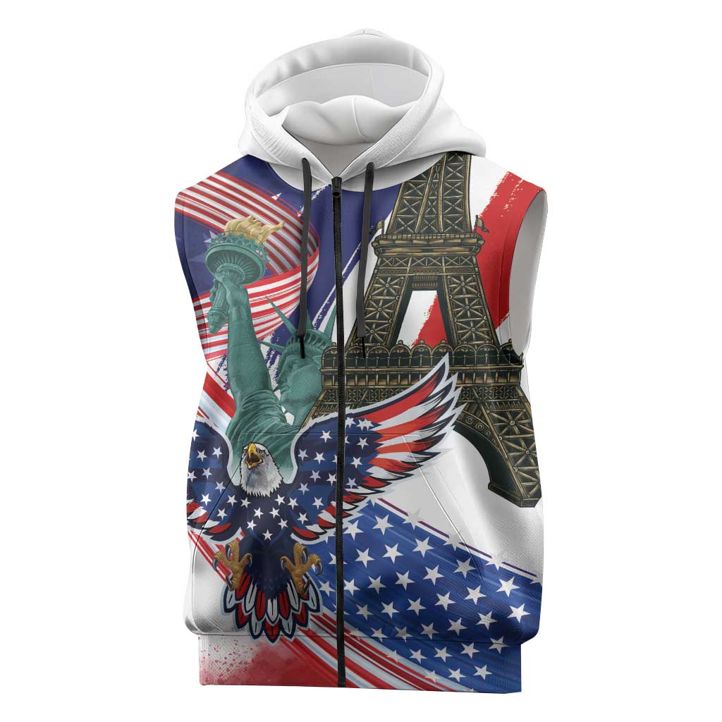 French-American Heritage Month Sleeveless Zip Hoodie Dual Heritage and National Flag