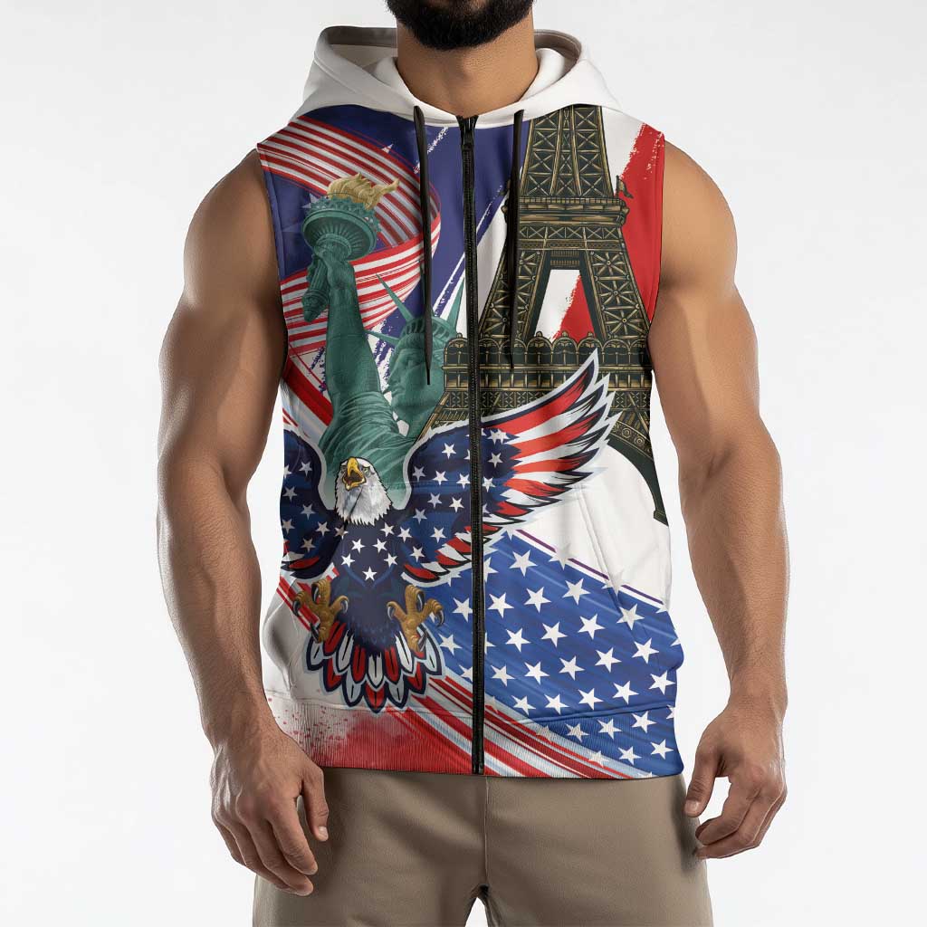 French-American Heritage Month Sleeveless Zip Hoodie Dual Heritage and National Flag