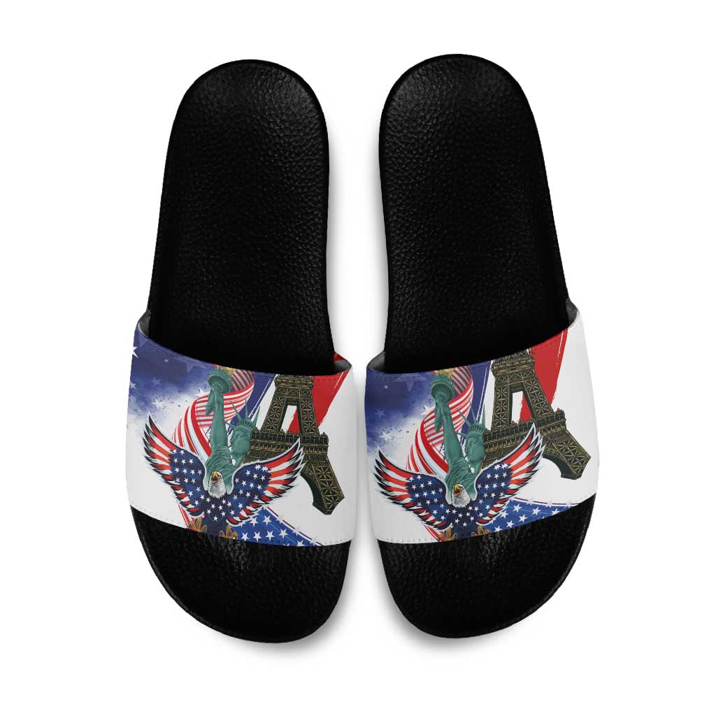 French-American Heritage Month Slide Sandals Dual Heritage and National Flag