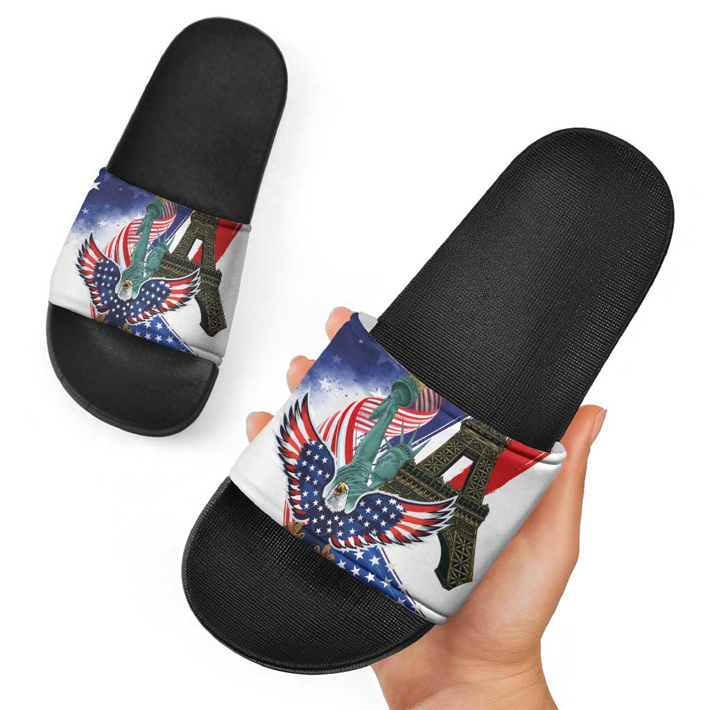 French-American Heritage Month Slide Sandals Dual Heritage and National Flag