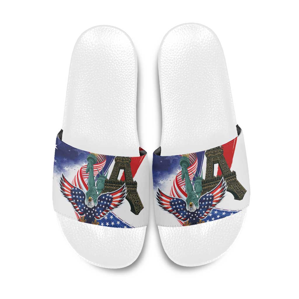 French-American Heritage Month Slide Sandals Dual Heritage and National Flag