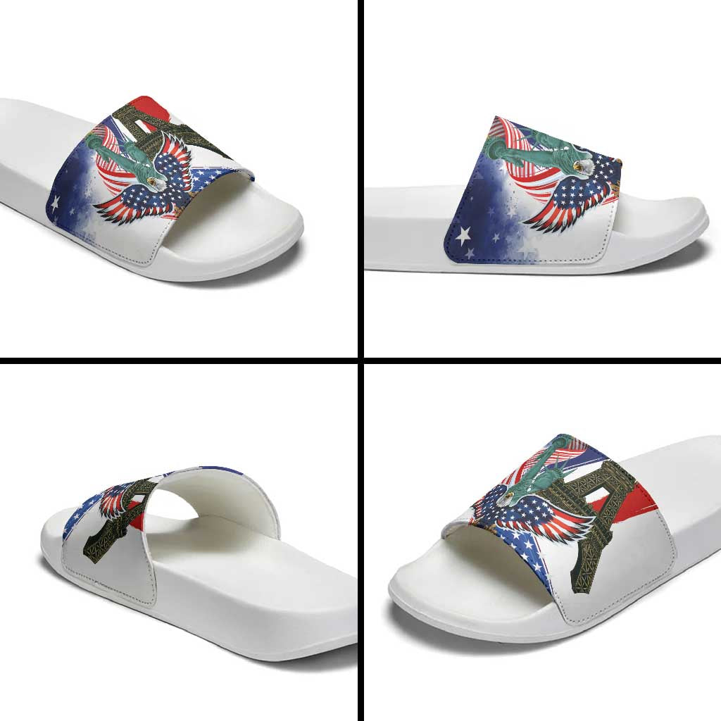 French-American Heritage Month Slide Sandals Dual Heritage and National Flag