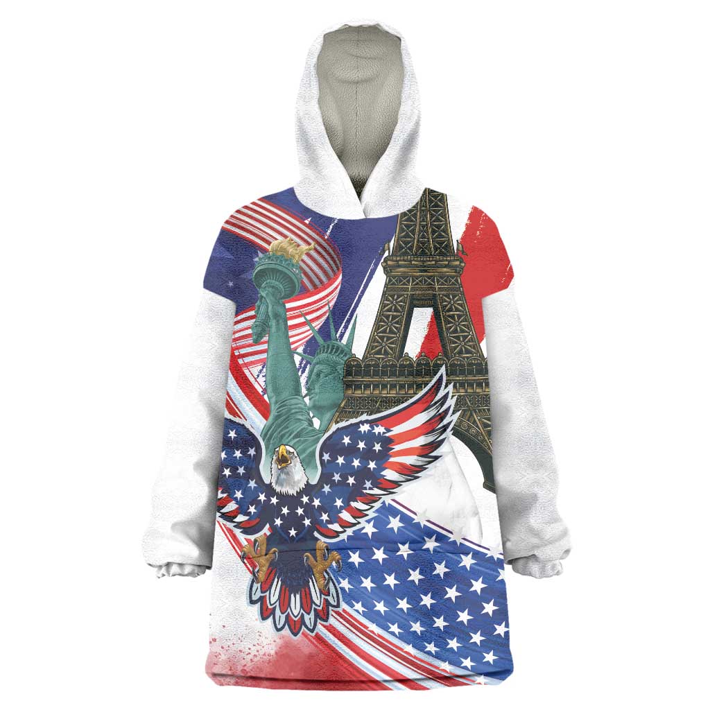 French-American Heritage Month Wearable Blanket Hoodie Dual Heritage and National Flag