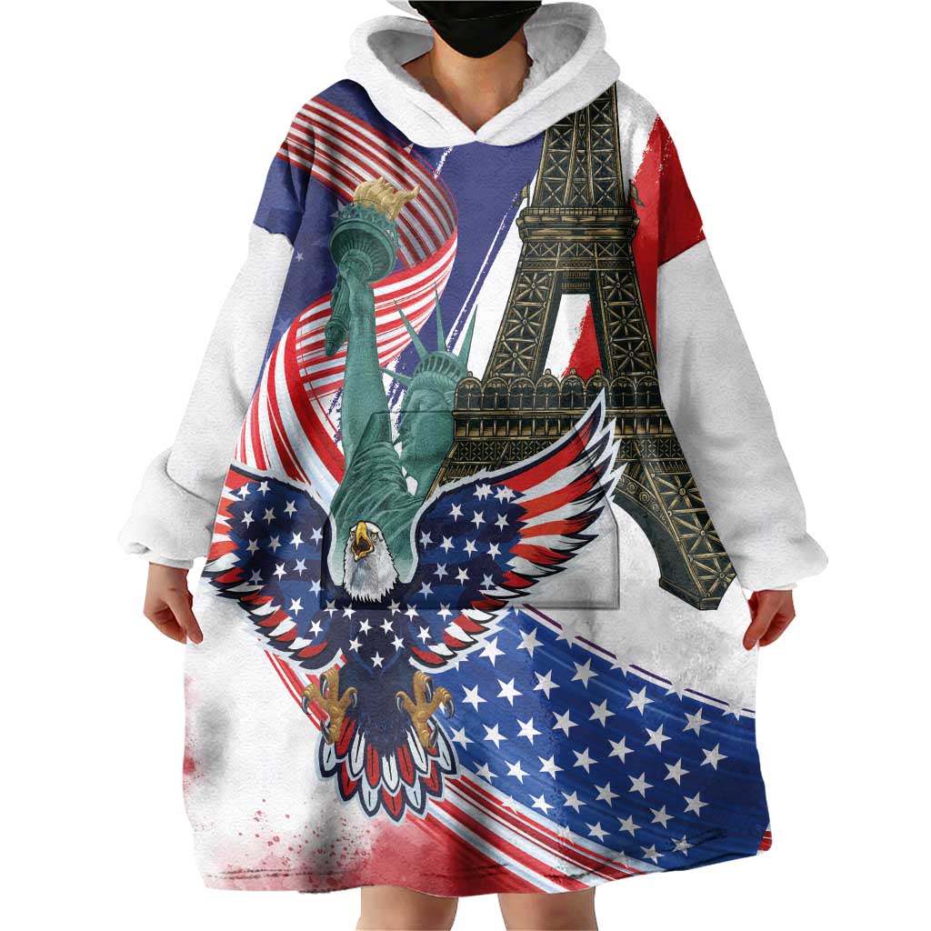 French-American Heritage Month Wearable Blanket Hoodie Dual Heritage and National Flag