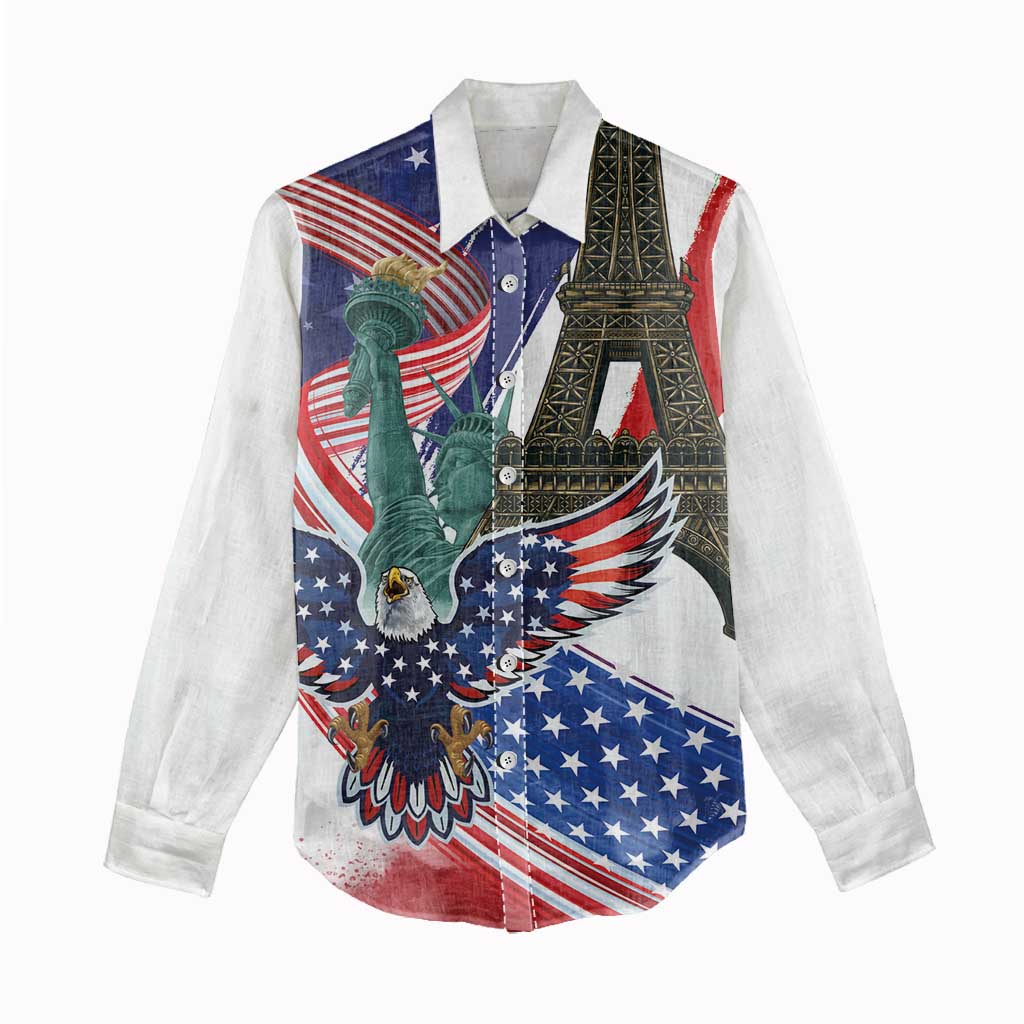 French-American Heritage Month Women Casual Shirt Dual Heritage and National Flag