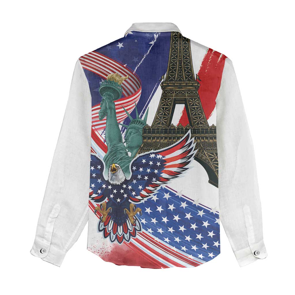French-American Heritage Month Women Casual Shirt Dual Heritage and National Flag