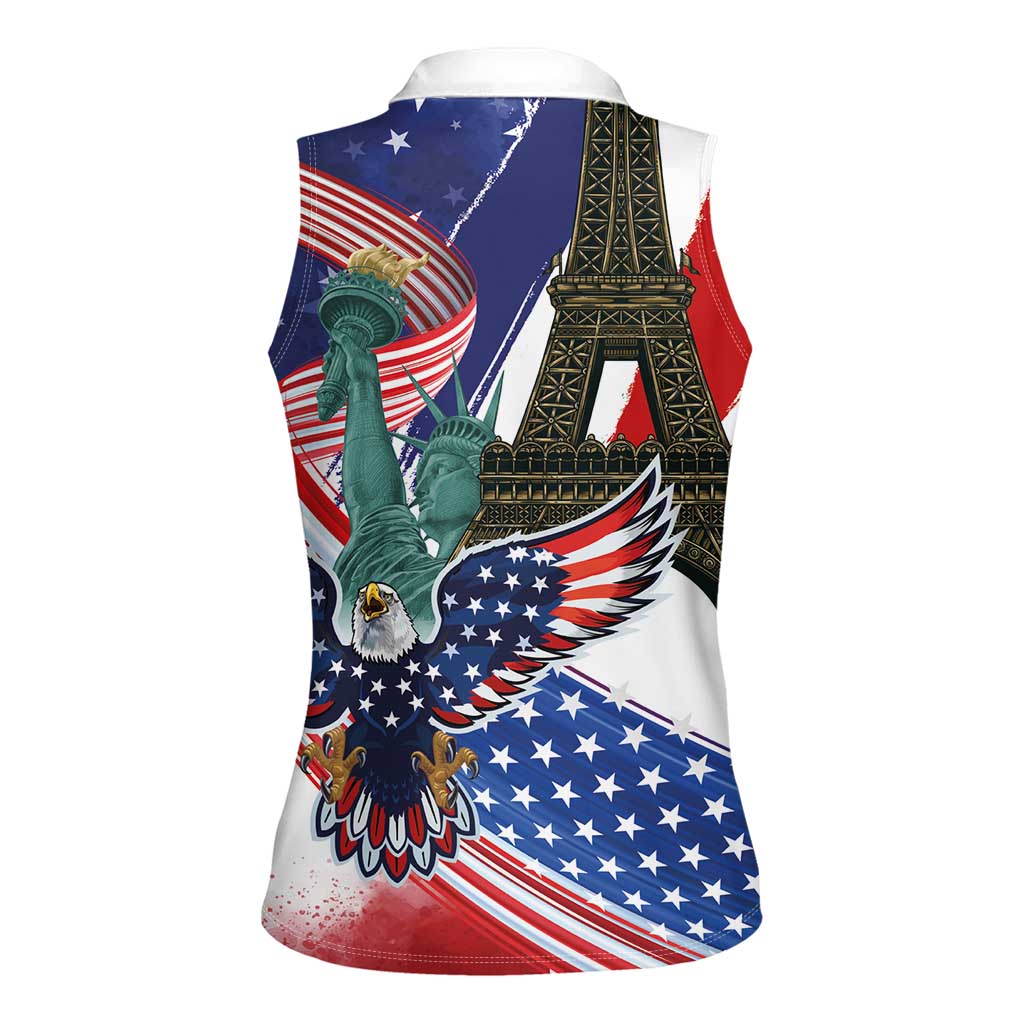 French-American Heritage Month Women Sleeveless Polo Shirt Dual Heritage and National Flag