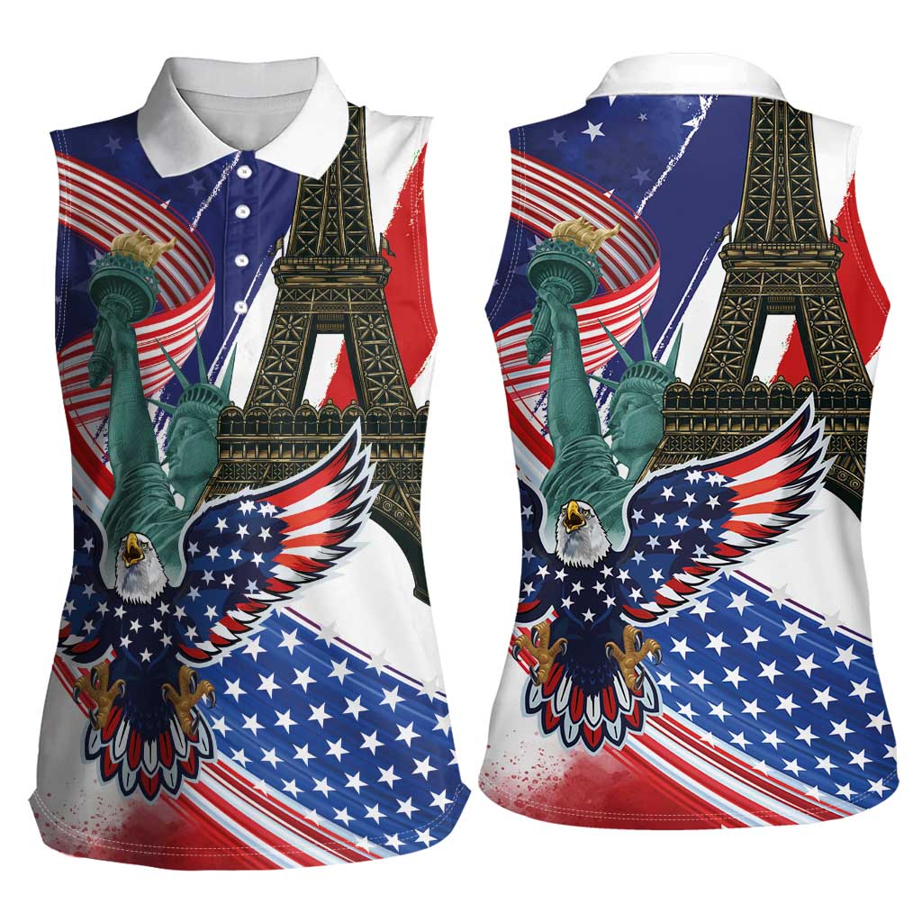 French-American Heritage Month Women Sleeveless Polo Shirt Dual Heritage and National Flag