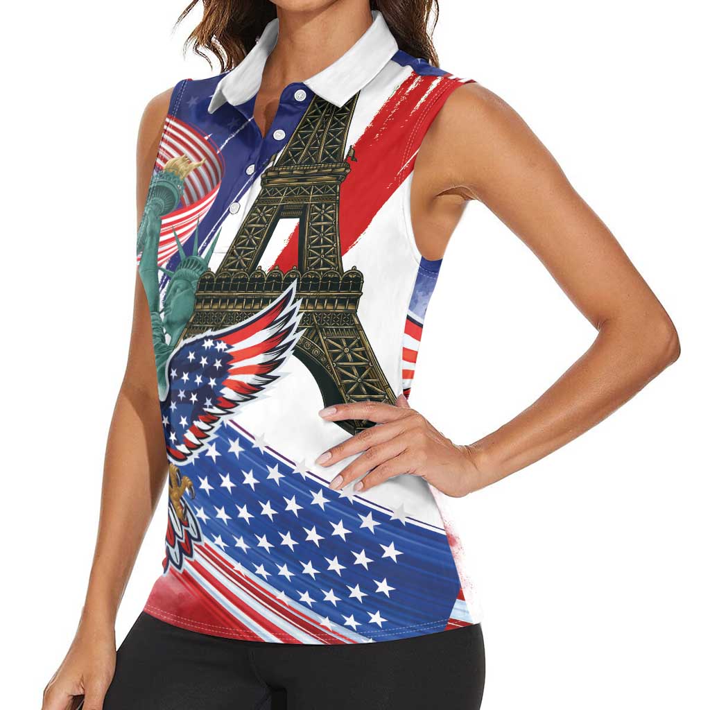 French-American Heritage Month Women Sleeveless Polo Shirt Dual Heritage and National Flag