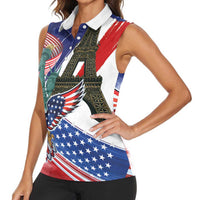 French-American Heritage Month Women Sleeveless Polo Shirt Dual Heritage and National Flag
