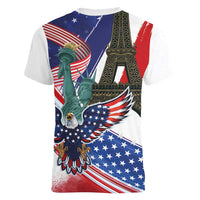 French-American Heritage Month Women V-Neck T-Shirt Dual Heritage and National Flag