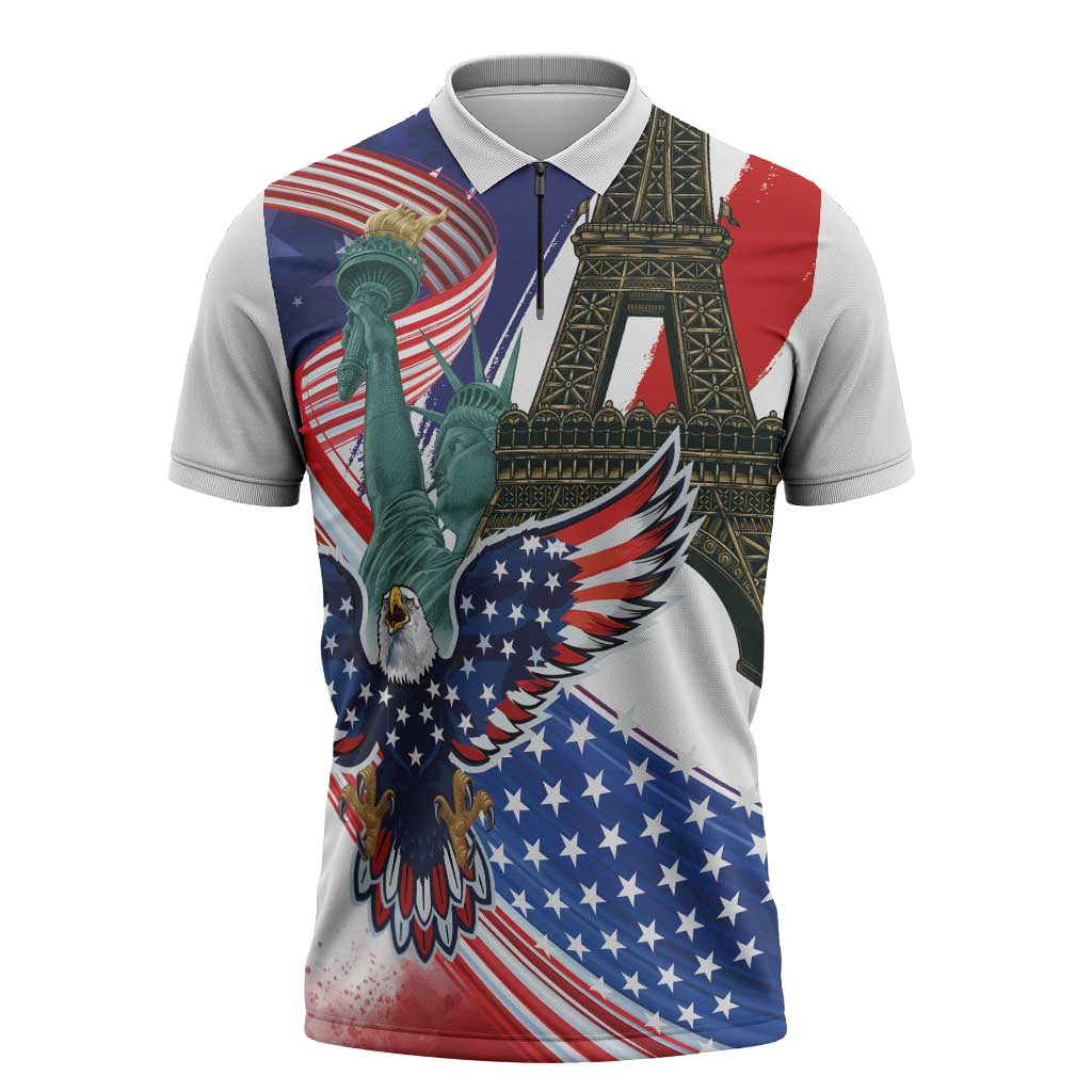 French-American Heritage Month Zipper Polo Shirt Dual Heritage and National Flag