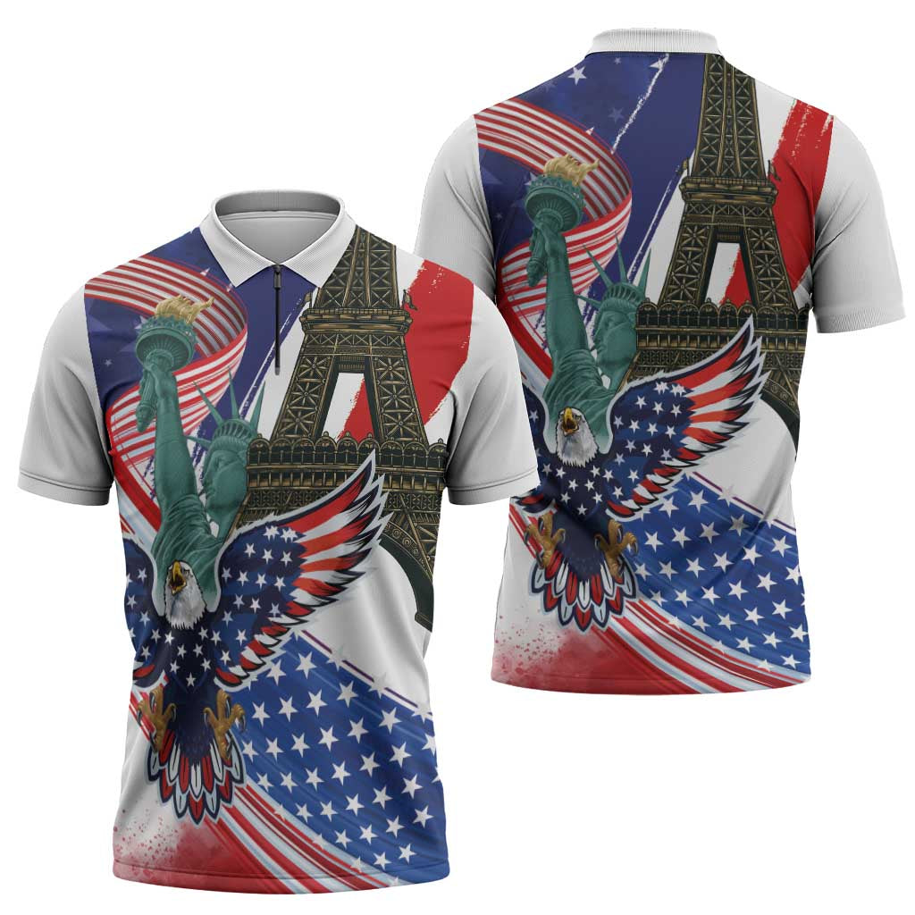 French-American Heritage Month Zipper Polo Shirt Dual Heritage and National Flag