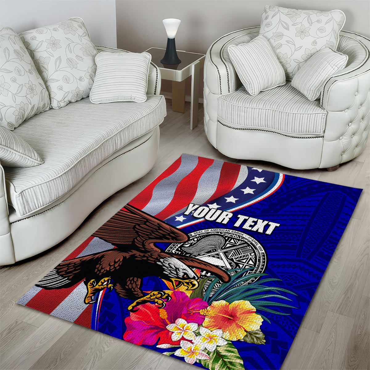 Personalised American Samoa and United States Area Rug Bald Eagle and Seal Hibiscus Polynesian Pattern - Wonder Print Shop