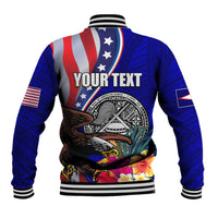 Personalised American Samoa and United States Baseball Jacket Bald Eagle and Seal Hibiscus Polynesian Pattern - Wonder Print Shop