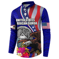 Personalised American Samoa and United States Button Sweatshirt Bald Eagle and Seal Hibiscus Polynesian Pattern - Wonder Print Shop