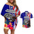 Personalised American Samoa and United States Couples Matching Off Shoulder Short Dress and Hawaiian Shirt Bald Eagle and Seal Hibiscus Polynesian Pattern - Wonder Print Shop
