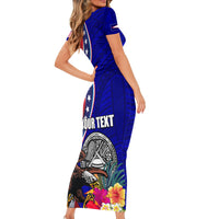 Personalised American Samoa and United States Family Matching Short Sleeve Bodycon Dress and Hawaiian Shirt Bald Eagle and Seal Hibiscus Polynesian Pattern - Wonder Print Shop