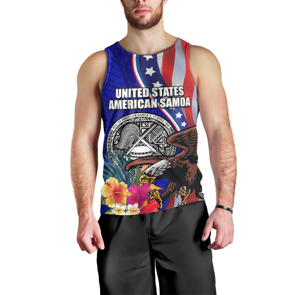 Personalised American Samoa and United States Men Tank Top Bald Eagle and Seal Hibiscus Polynesian Pattern - Wonder Print Shop