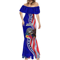 Personalised American Samoa and United States Mermaid Dress Bald Eagle and Seal Hibiscus Polynesian Pattern - Wonder Print Shop