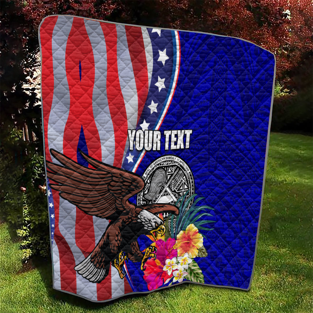 Personalised American Samoa and United States Quilt Bald Eagle and Seal Hibiscus Polynesian Pattern - Wonder Print Shop