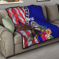 Personalised American Samoa and United States Quilt Bald Eagle and Seal Hibiscus Polynesian Pattern - Wonder Print Shop