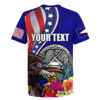 Personalised American Samoa and United States Rugby Jersey Bald Eagle and Seal Hibiscus Polynesian Pattern - Wonder Print Shop
