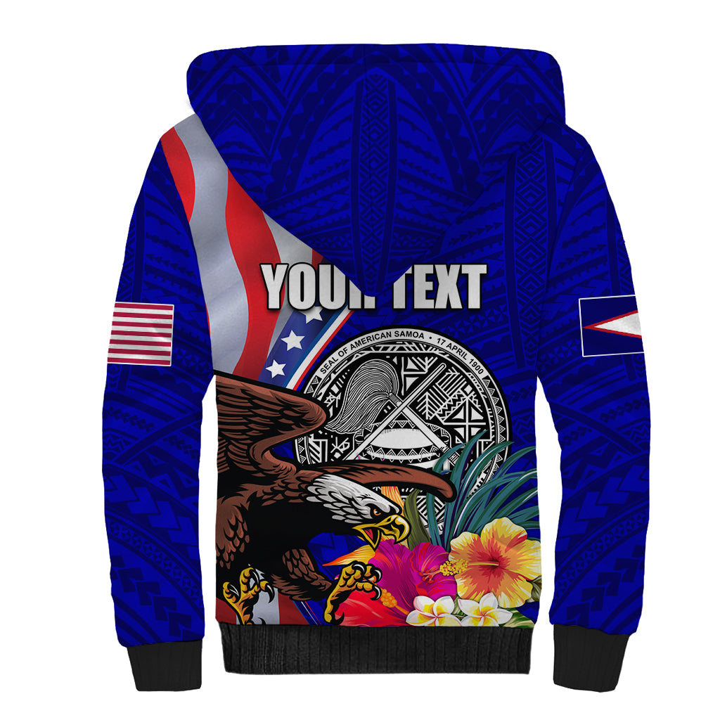 Personalised American Samoa and United States Sherpa Hoodie Bald Eagle and Seal Hibiscus Polynesian Pattern - Wonder Print Shop
