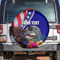 Personalised American Samoa and United States Spare Tire Cover Bald Eagle and Seal Hibiscus Polynesian Pattern - Wonder Print Shop