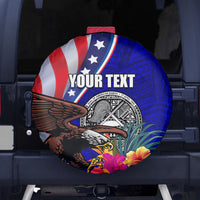 Personalised American Samoa and United States Spare Tire Cover Bald Eagle and Seal Hibiscus Polynesian Pattern - Wonder Print Shop