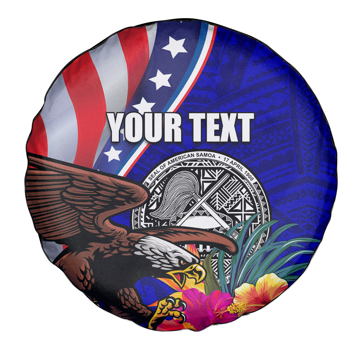 Personalised American Samoa and United States Spare Tire Cover Bald Eagle and Seal Hibiscus Polynesian Pattern - Wonder Print Shop