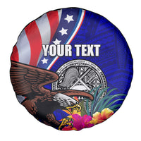 Personalised American Samoa and United States Spare Tire Cover Bald Eagle and Seal Hibiscus Polynesian Pattern - Wonder Print Shop