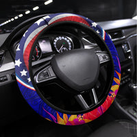 Personalised American Samoa and United States Steering Wheel Cover Bald Eagle and Seal Hibiscus Polynesian Pattern - Wonder Print Shop