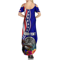 Personalised American Samoa and United States Summer Maxi Dress Bald Eagle and Seal Hibiscus Polynesian Pattern - Wonder Print Shop