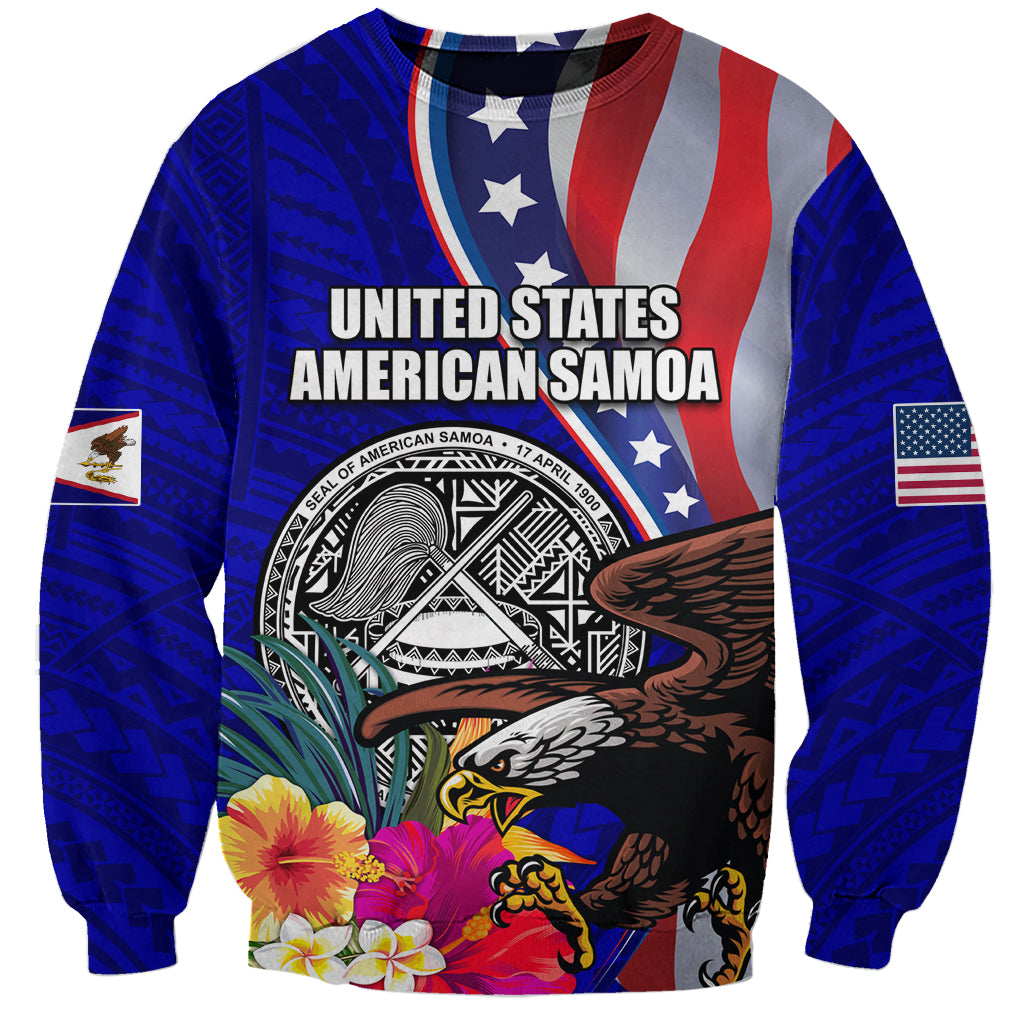 Personalised American Samoa and United States Sweatshirt Bald Eagle and Seal Hibiscus Polynesian Pattern - Wonder Print Shop
