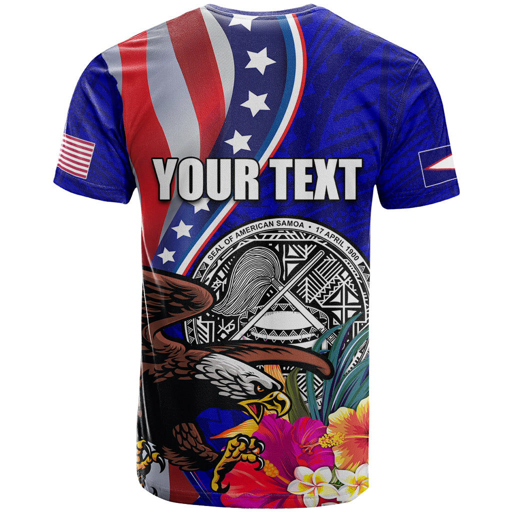 Personalised American Samoa and United States T Shirt Bald Eagle and Seal Hibiscus Polynesian Pattern - Wonder Print Shop