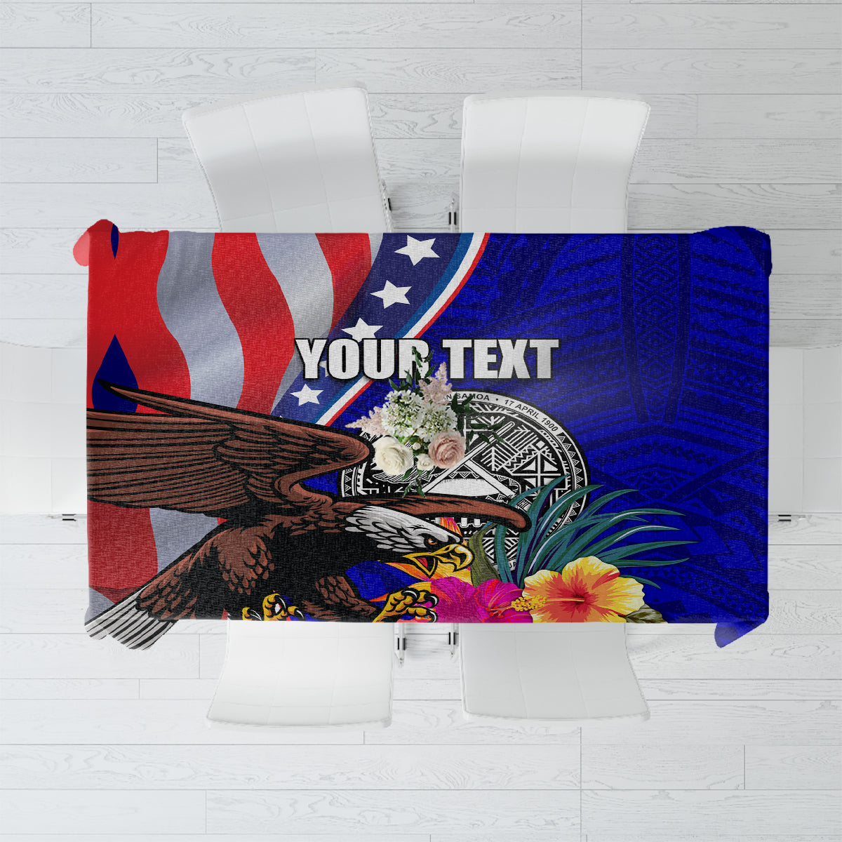 Personalised American Samoa and United States Tablecloth Bald Eagle and Seal Hibiscus Polynesian Pattern - Wonder Print Shop