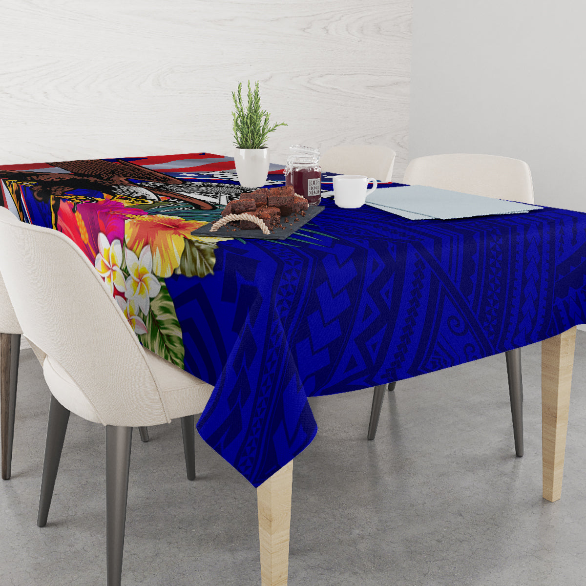 Personalised American Samoa and United States Tablecloth Bald Eagle and Seal Hibiscus Polynesian Pattern - Wonder Print Shop