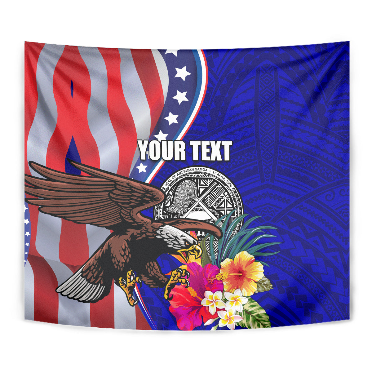 Personalised American Samoa and United States Tapestry Bald Eagle and Seal Hibiscus Polynesian Pattern - Wonder Print Shop