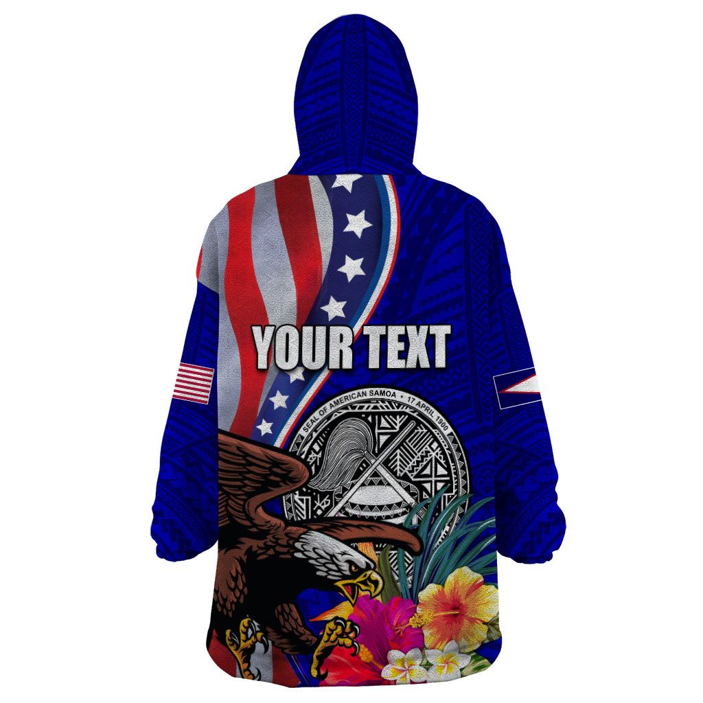 Personalised American Samoa and United States Wearable Blanket Hoodie Bald Eagle and Seal Hibiscus Polynesian Pattern - Wonder Print Shop