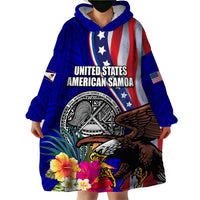 Personalised American Samoa and United States Wearable Blanket Hoodie Bald Eagle and Seal Hibiscus Polynesian Pattern - Wonder Print Shop