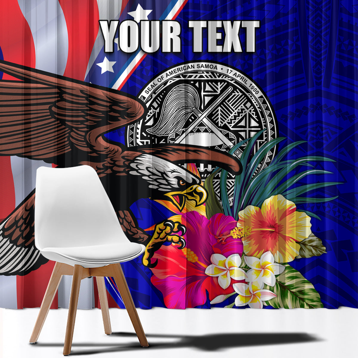 Personalised American Samoa and United States Window Curtain Bald Eagle and Seal Hibiscus Polynesian Pattern - Wonder Print Shop