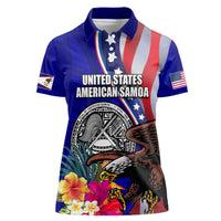 Personalised American Samoa and United States Women Polo Shirt Bald Eagle and Seal Hibiscus Polynesian Pattern - Wonder Print Shop