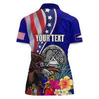 Personalised American Samoa and United States Women Polo Shirt Bald Eagle and Seal Hibiscus Polynesian Pattern - Wonder Print Shop