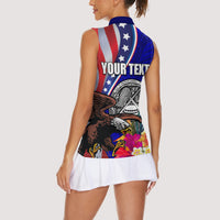 Personalised American Samoa and United States Women Sleeveless Polo Shirt Bald Eagle and Seal Hibiscus Polynesian Pattern - Wonder Print Shop