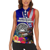 Personalised American Samoa and United States Women Sleeveless Polo Shirt Bald Eagle and Seal Hibiscus Polynesian Pattern - Wonder Print Shop