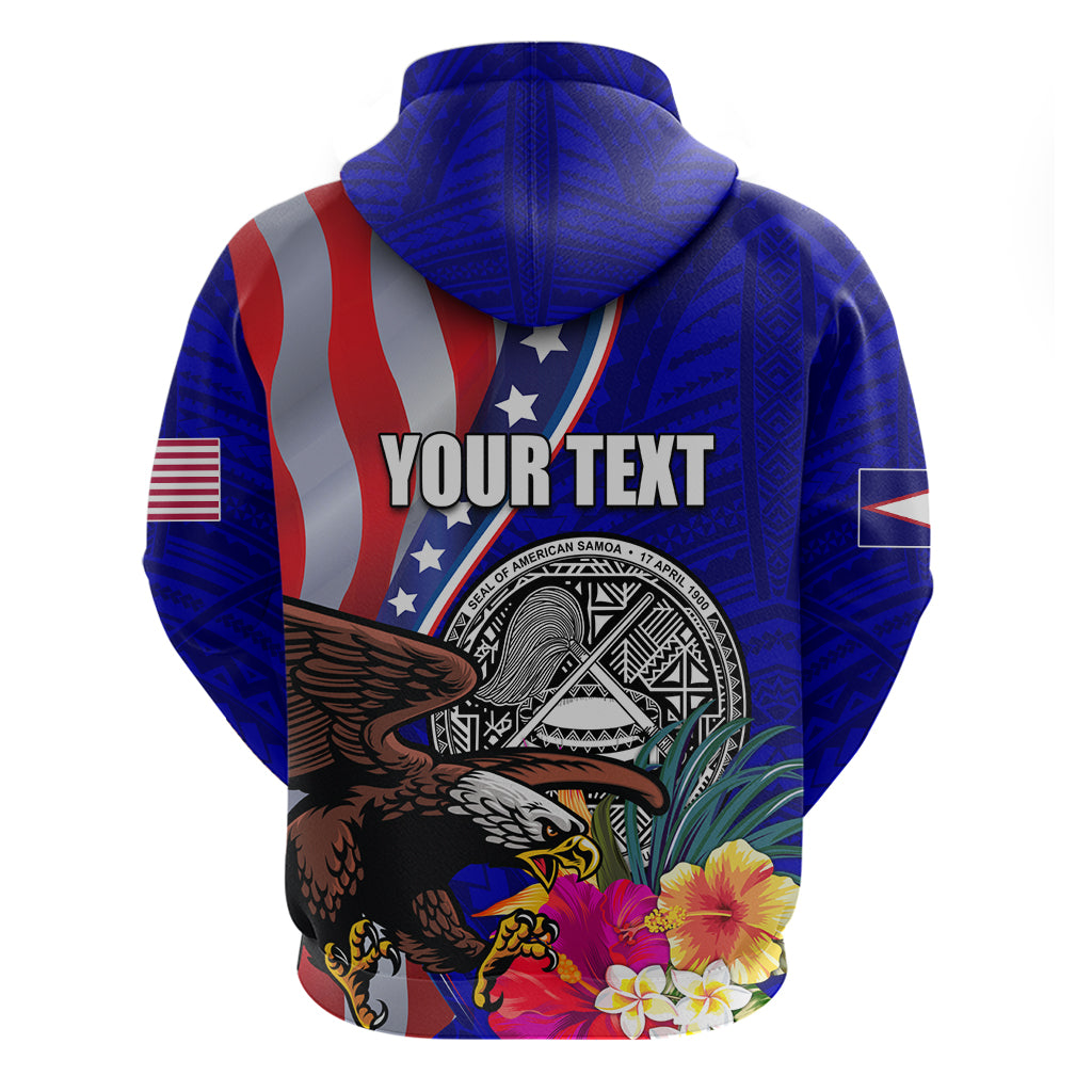 Personalised American Samoa and United States Zip Hoodie Bald Eagle and Seal Hibiscus Polynesian Pattern - Wonder Print Shop